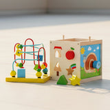 Baú de Tesouro, brinquedo Montessori de madeira com contas coloridas