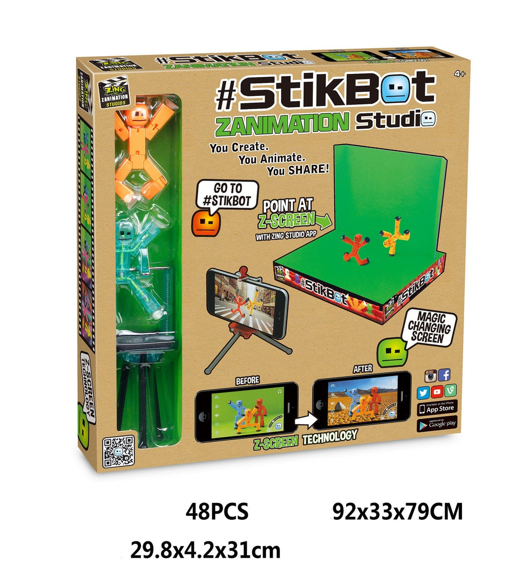 Boneco StikBot com fundo verde para gravação de vídeos