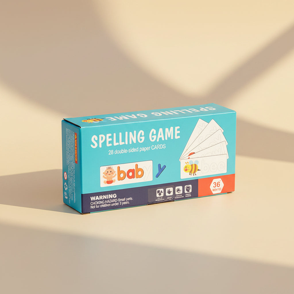 Detalhe das 28 cartas do Jogo de Soletrar em Madeira