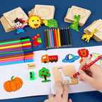 Kit de Pintura com Moldes Vazados Infantil de madeira, cor multicolorida