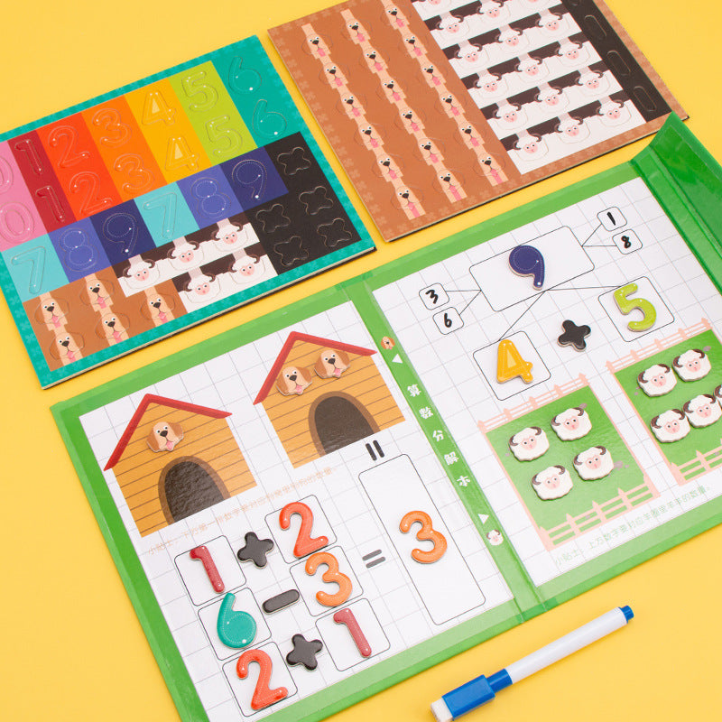 Criança usando o livro magnético MathPlay para aprender números