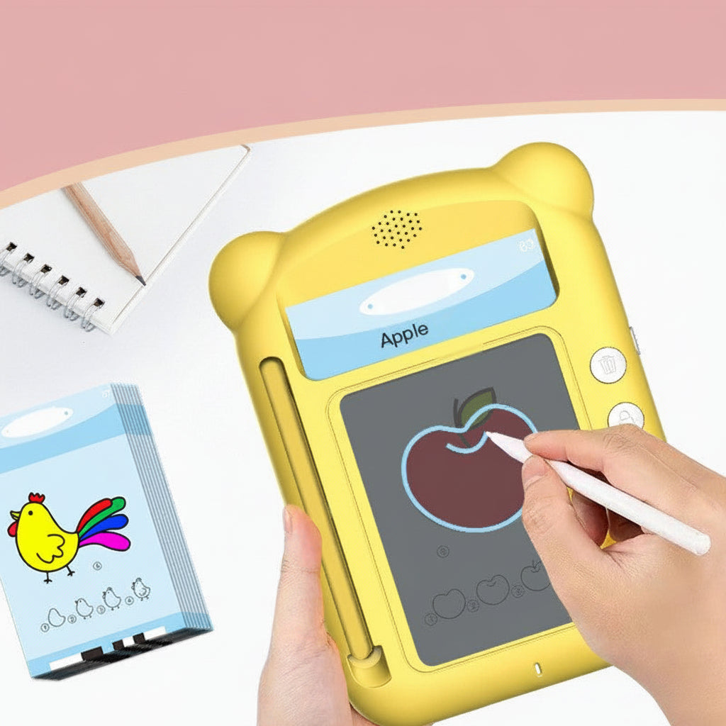 Brinquedo educativo bilíngue com tela LCD para desenhar e escrever