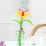 Brinquedo infantil de montar com vasos e flores coloridas